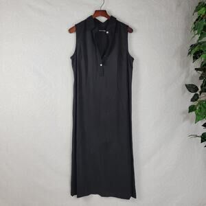 Valerie Stevens Womens Shirt Dress Size L Black Casual Tencel Midi Sleeveless